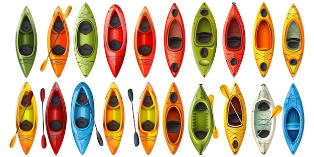 Vector set of colorful canoes on a white background