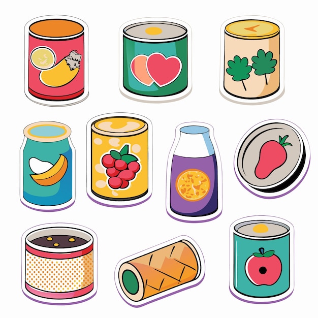 Vector set of colorful cartoon food cans