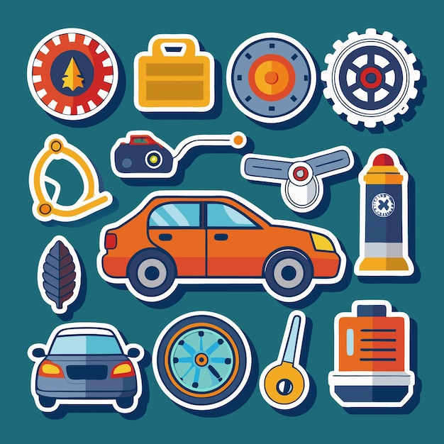 Set of colorful cartoon stickers with car elements