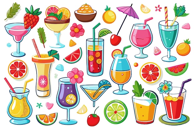 Vector set of colorful cartoonstyle cocktails