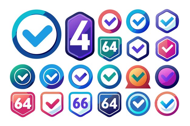 Vector set of colorful check mark icons in different shapes and styles