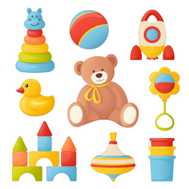 A set of colorful children's toys. vector illustrations with cartoon style.