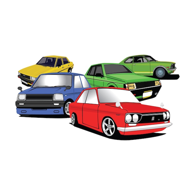 set of colorful classic cars retro car vector illustration isolated white background