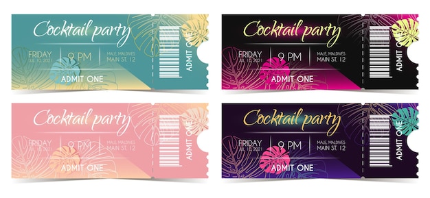 Set of colorful Cocktail party tickets