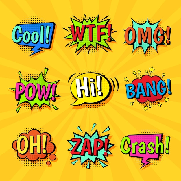 Set of colorful comic speech bubbles