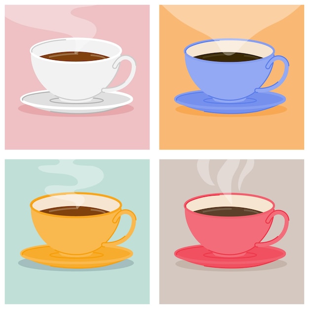 set of colorful cups of coffee