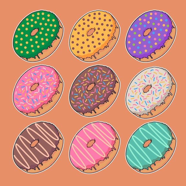 set colorful delicious donuts