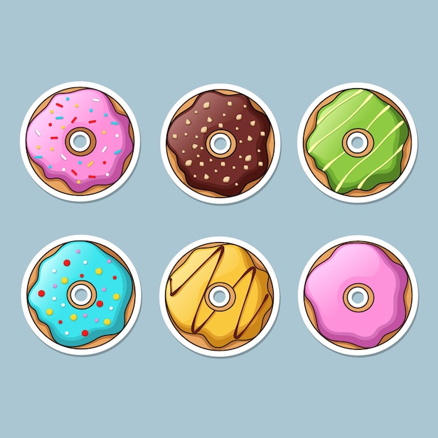 Set of colorful donuts stickers.  