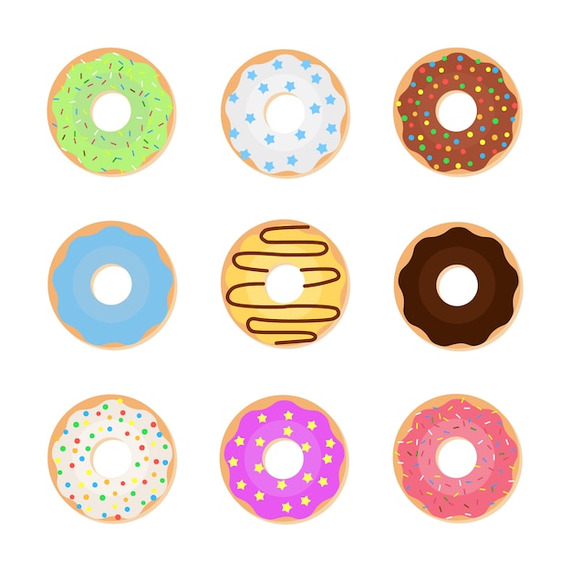 Set of colorful donuts. Vector illustration of sweet donuts