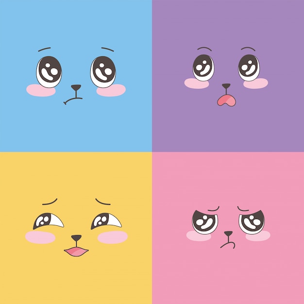 Set of colorful emoticons, emoji faces expression cartoon design