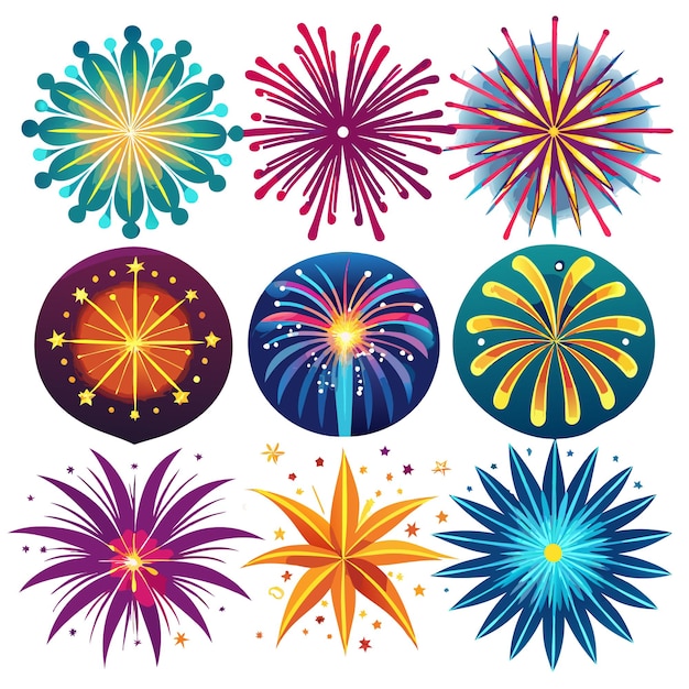 Set of colorful firework illustrations