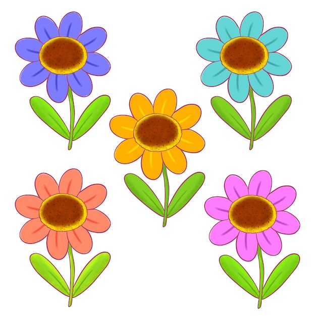 set of colorful flowers illustration