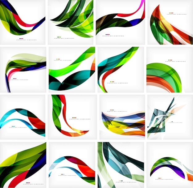 Set of colorful flowing motion abstract backgrounds Smooth futuristic wave layouts