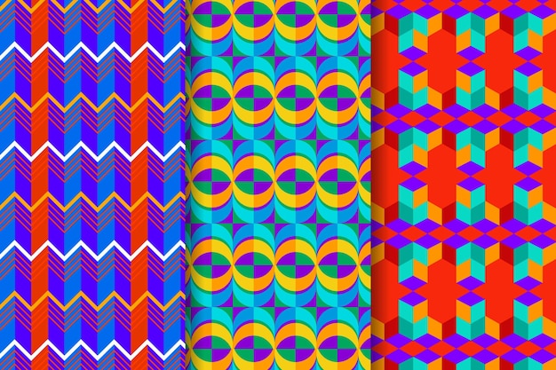 Set of colorful geometric drawn patterns