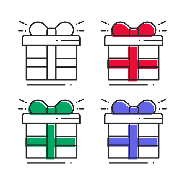 Set of Colorful Gift Boxes with Doodle Style