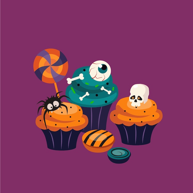 Set of colorful halloween sweets and candies icons