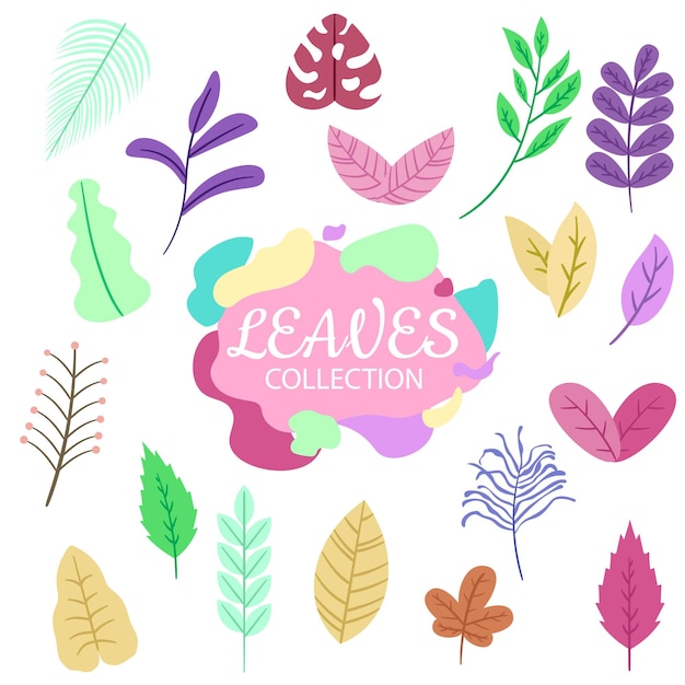 Set of colorful hand drawn botanical leaves