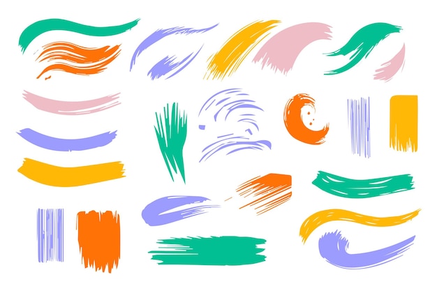 Set colorful hand drawn brushes Brush strokes Grunge design elements