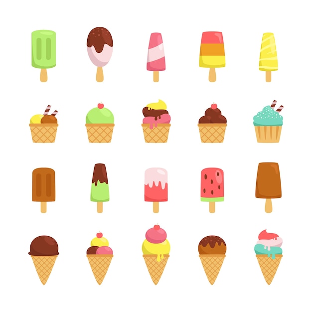 Set of colorful ice cream and chocolate vector illustrations