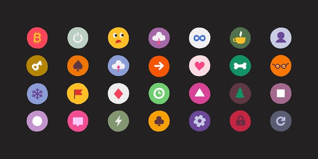 Set of colorful icons Colorful round stickers and stickers on a dark background