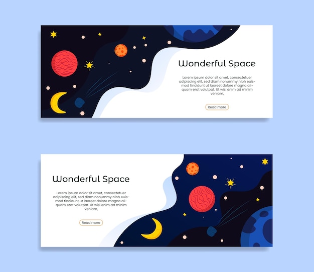 Vector set of colorful landing page wonder space banner