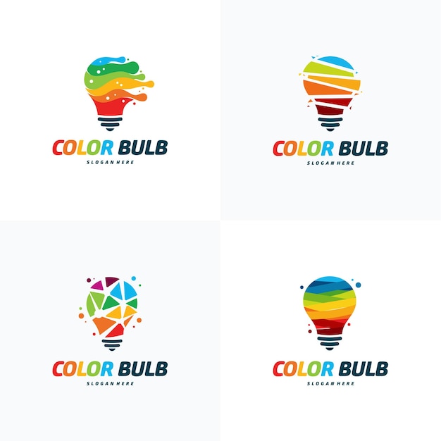 Set of Colorful lightbulb logo designs concept, creative icon symbol technology logo, bulb logo designs