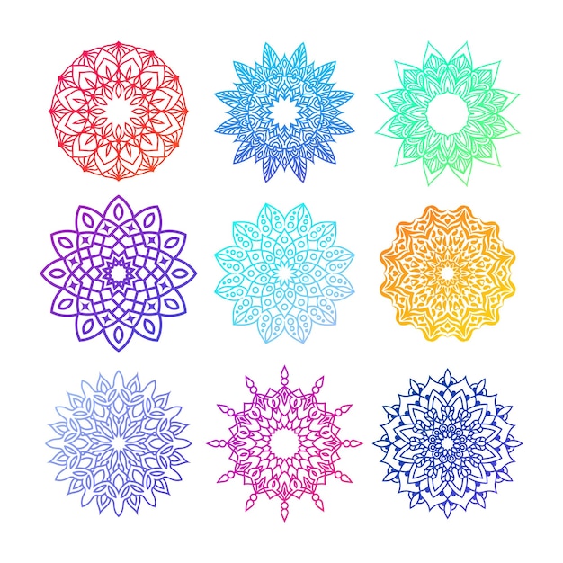 Set of the colorful mandala with floral ornament vector design elements illustration