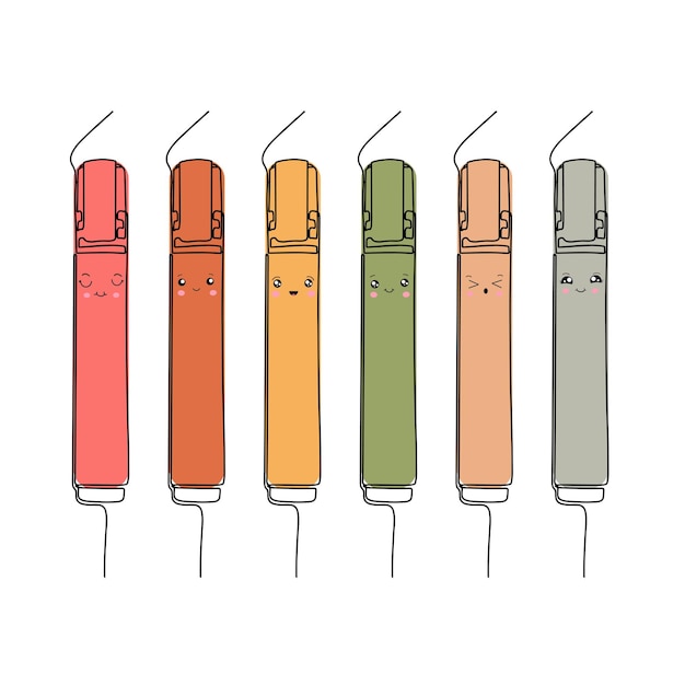 Set of colorful markers with funny emojis Vector illustration isolated on white background