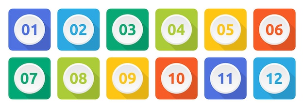 Set of colorful number button from 1 to 12 flat design.