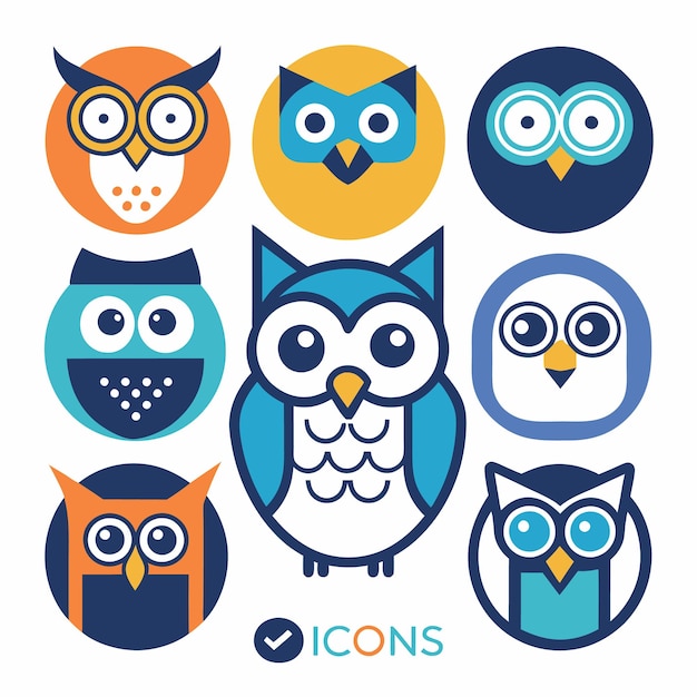 Set of colorful owl icons