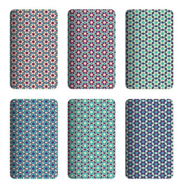 Vector a set of colorful patterned coasters with a green and blue pattern.