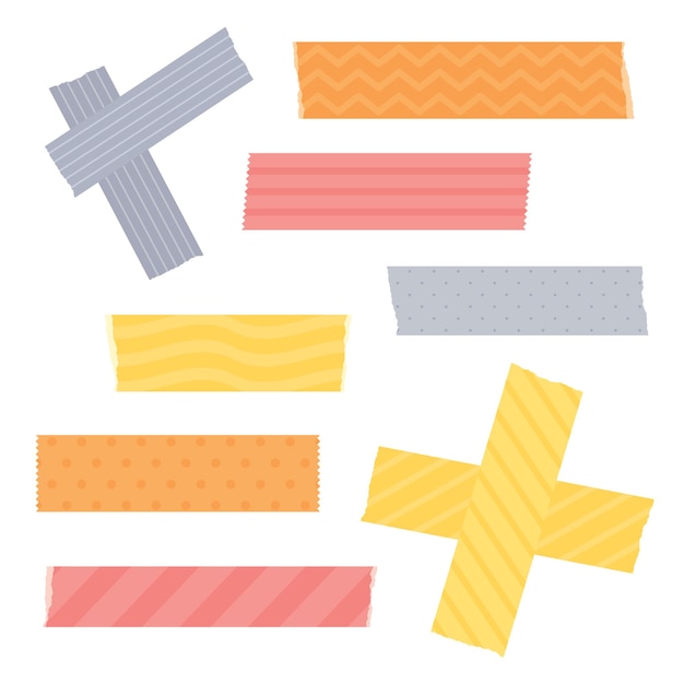 Set of colorful patterned paper decoration tape Flat vector illustration