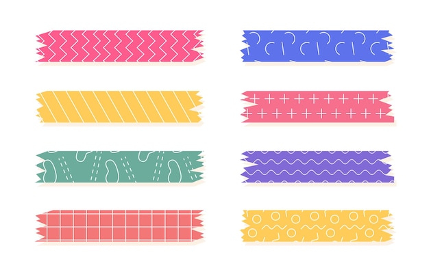 Set of colorful patterned washi tape strips Cute decorative scotch tape isolated on white background