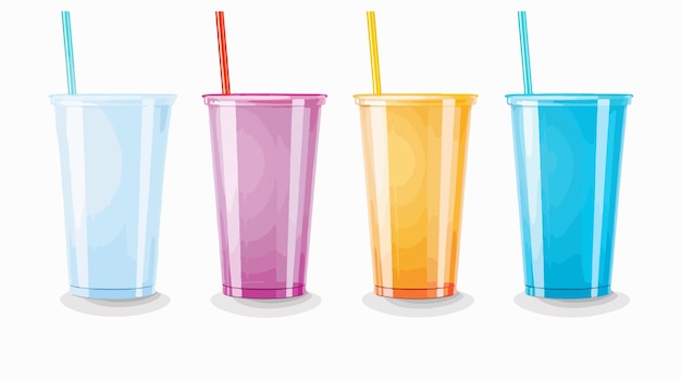 Vector a set of colorful plastic cups with straws and straws