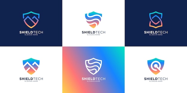 Vector set of colorful shield security logo design