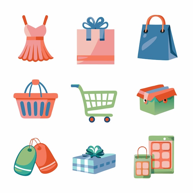 Set of colorful shopping gift and retail icons