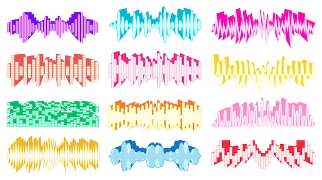 Vector set colorful sound waves icon logo loud effect audio sound design vector illustration