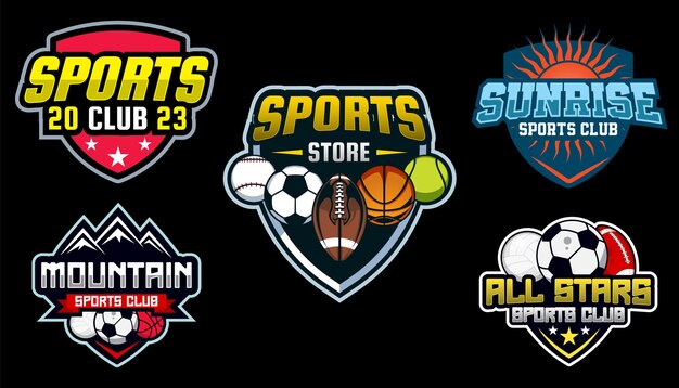 set of colorful sports logos and emblems collection template