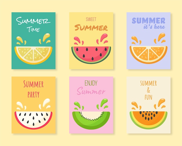 Set of colorful summer cards Posters with fruit