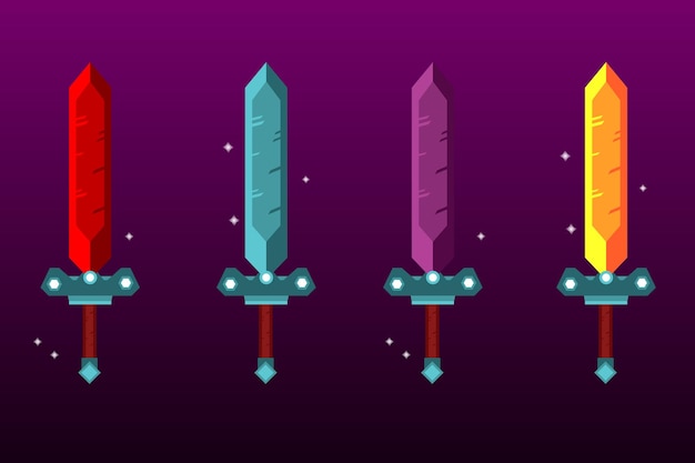 Set of colorful swords Design elements for games or apps Vector illustration