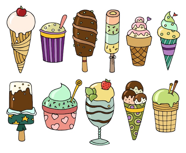 Set of colorful tasty cartoon ice cream