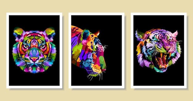 Set of colorful Tiger on pop art style.