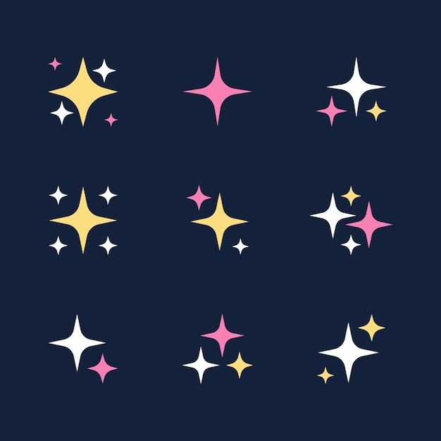 Set of colorful vector stars sparkles magic and occult decoration Shiny twinkles icon collection