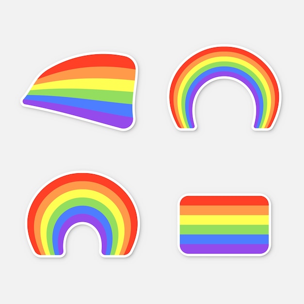 Set of colour rainbows  on white background. Sticker set for print. LGBT flag,  illustration