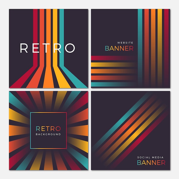 Set of colourful retro social media post and web banner template