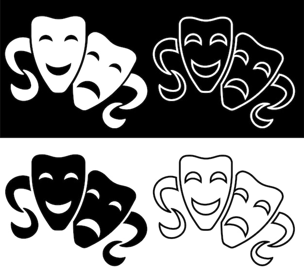 set of comedy and tragic theatrical masks icons Theatrical premieres circus poster Vector