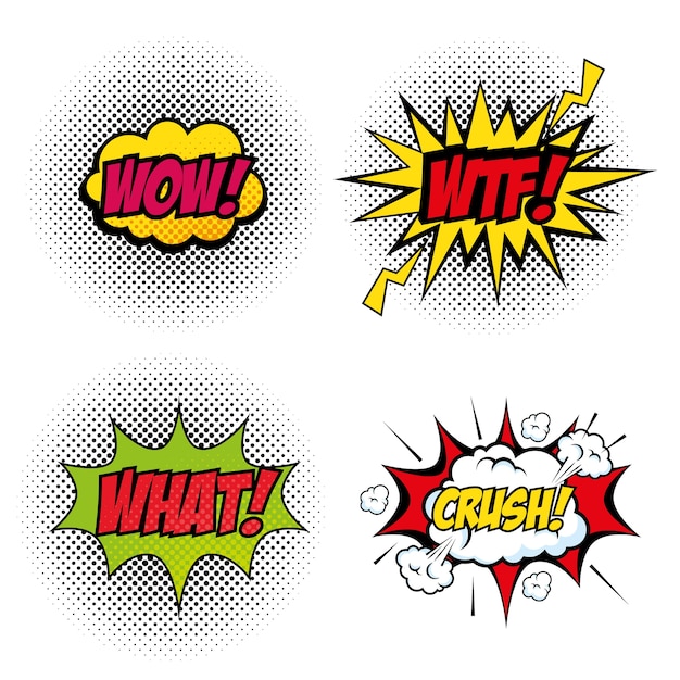 Set of comic like pop artsigns over white background vector illustration