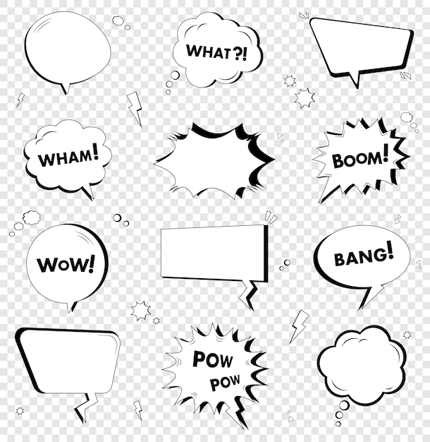 Set of comic speech bubbles. Pop-art style. Graphic elements. Template collection. Vector