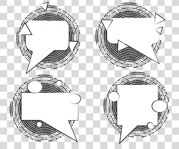 Set Comic speech bubbles with halftone triangles shadows.