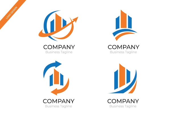 Set of company logo orange blue collection